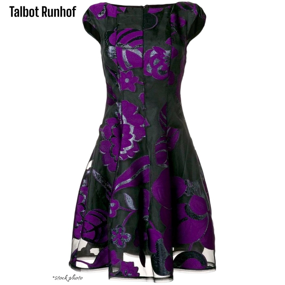 TALBOT RUNHOF Lame Jacquard Black Purple Cocktail Party Dress ~ Size 14 XL